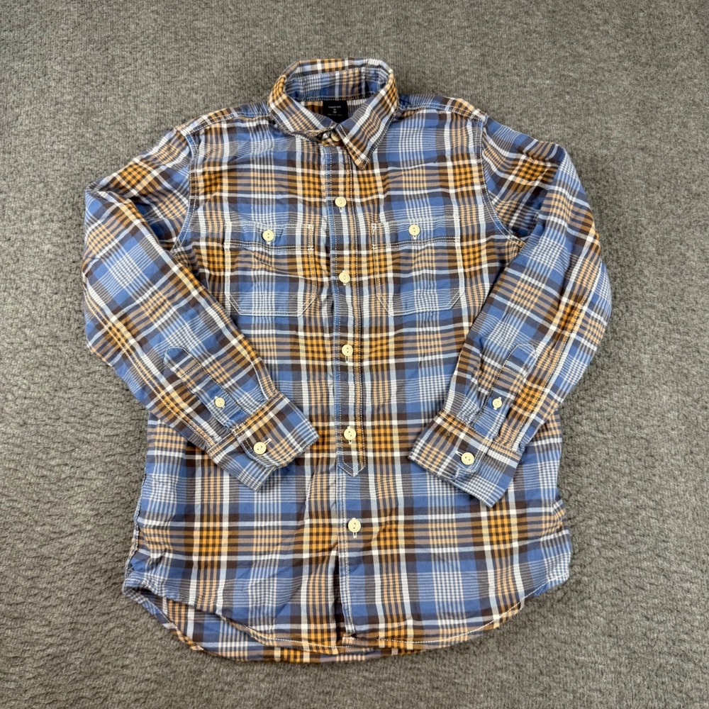 GapKids Button Down Shirt Kids Size M 8 Blue Orange Plaid Long Sleeve 988069